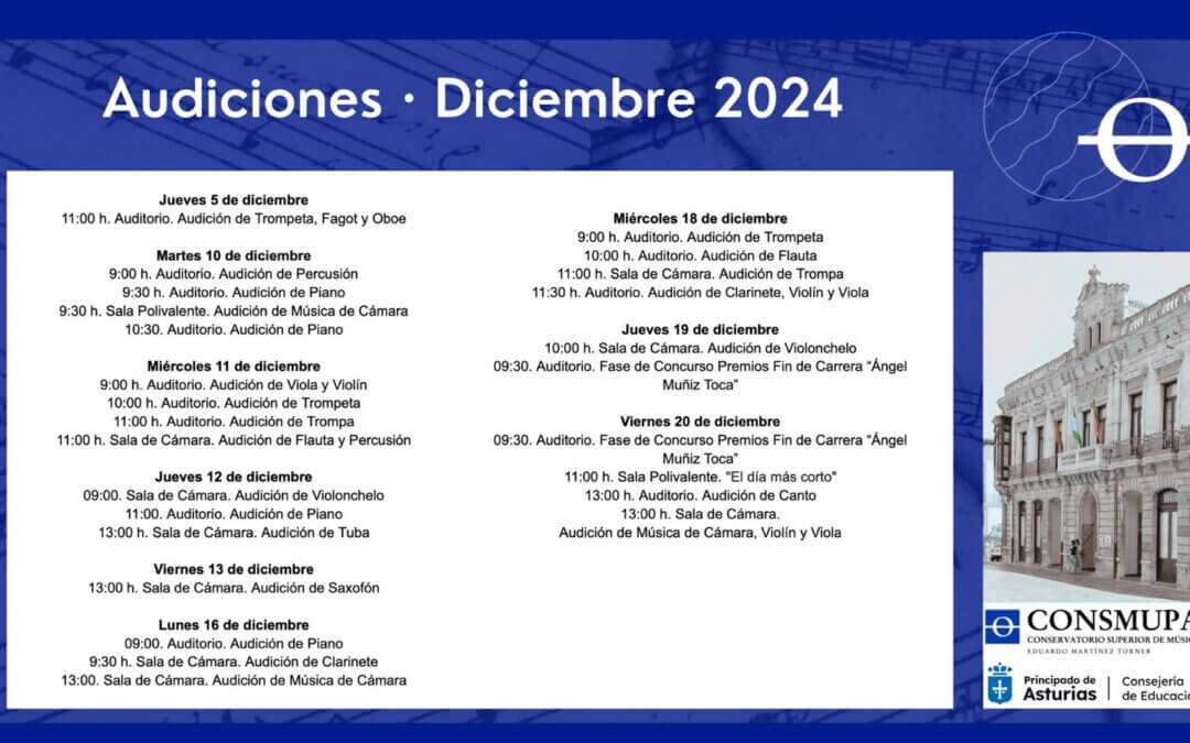 PUBLICADAS LAS AUDICIONES DE DICIEMBRE