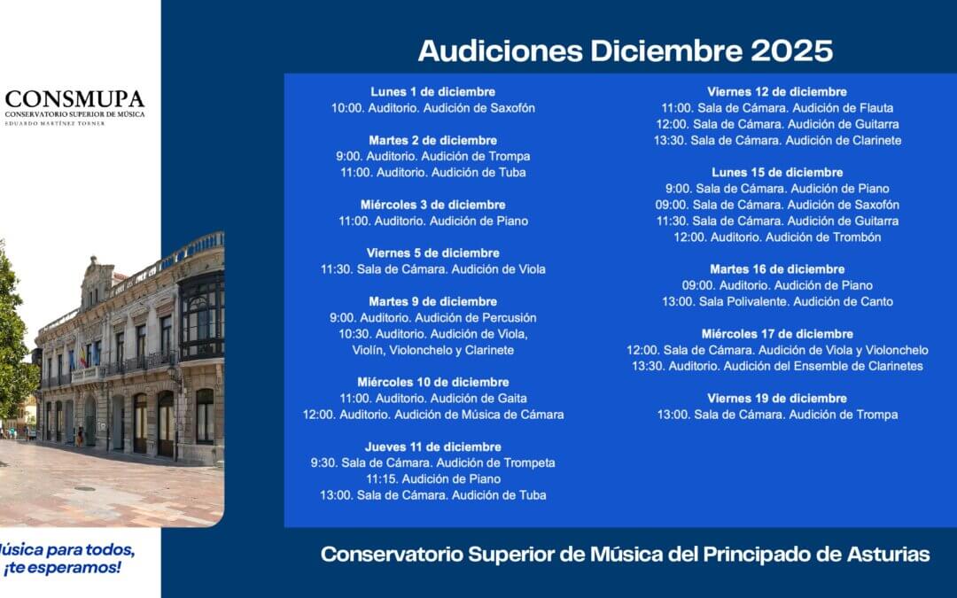 PUBLICADAS LAS AUDICIONES DE DICIEMBRE 2025
