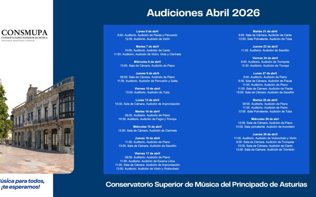 PUBLICADAS LAS AUDICIONES DE ABRIL 2026