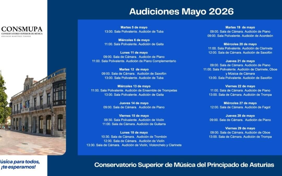 PUBLICADAS LAS AUDICIONES DE MAYO 2026